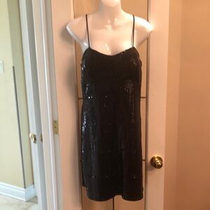 Black Sequin Slip Dress with Spaghetti Straps